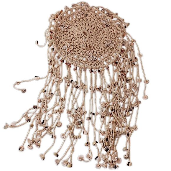 Vtg 70s Macrame Crown Headpiece Cowrie Shell Flapper Seashell Bohemian Cleopatra main image 5